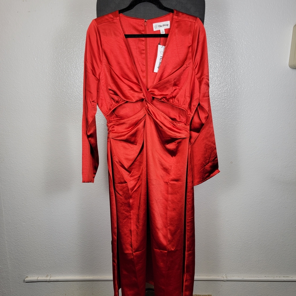 The Drop Women's Violeta‎ Cutout Silky Maxi Dress Flame Red Size M